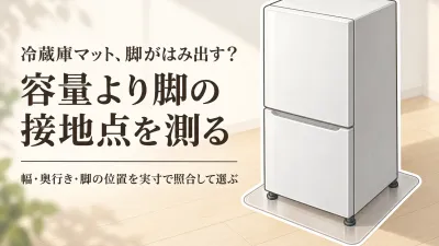 冷蔵庫マットのサイズ選び｜脚がはみ出さない測り方とポリカーボネートの選び方