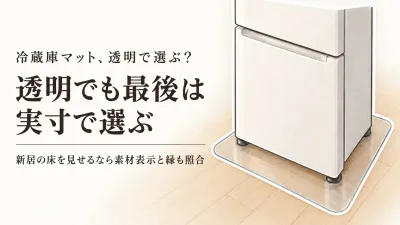 楽天でレビュー数が多い透明ポリカーボネート冷蔵庫マット4選｜新居で床を見せるサイズ表・縁・素材表示